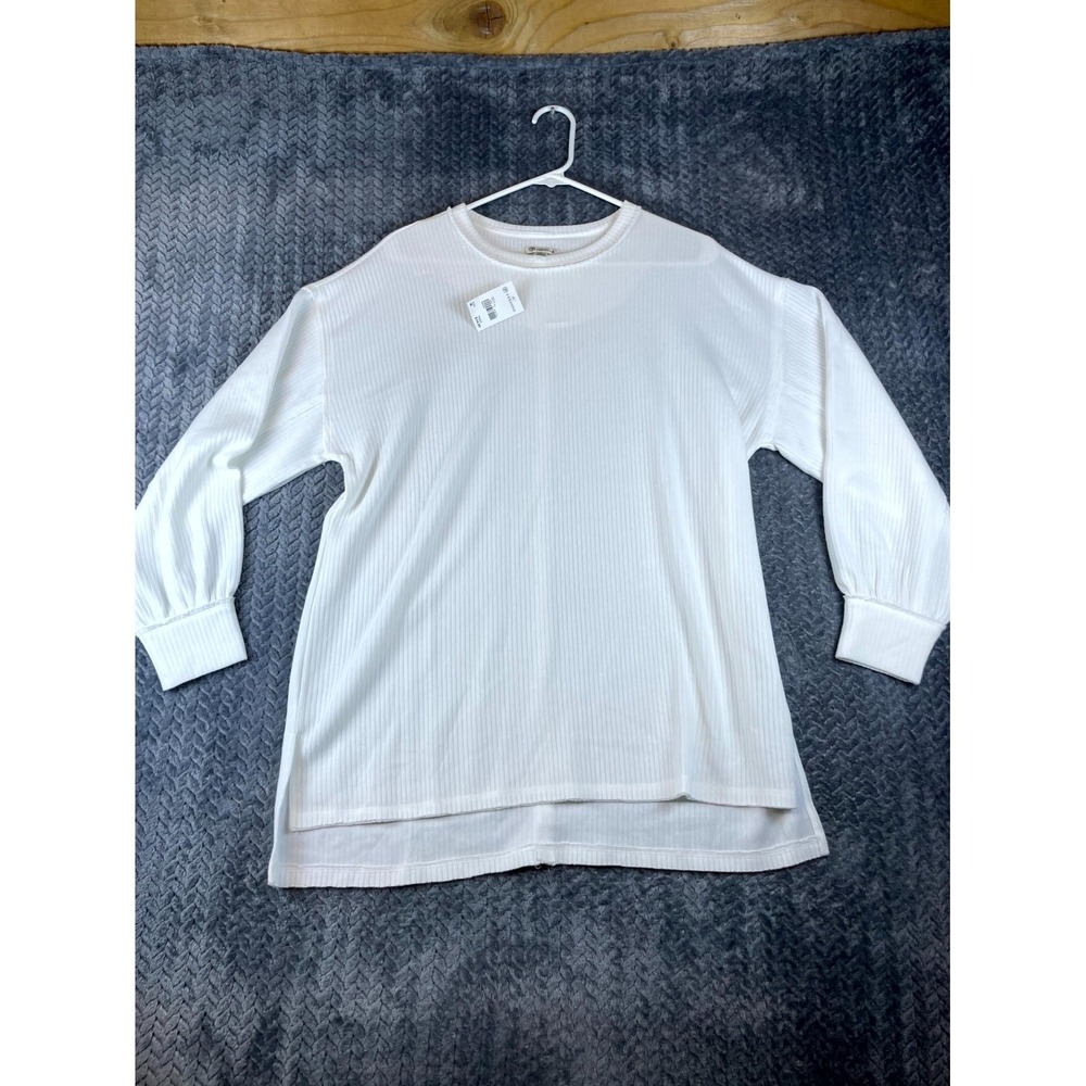 Versona Thermal Top Womens Medium White Ribbed Long Sleeve Outdoor High Low Hem